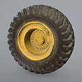 Heavy Duty Off Road Tire With Deep Tread And Yellow Metal Rim Design