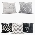 Modern Black And White Decorative Throw Pillows With Geometric Patterns Text Print 3d model