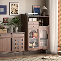Wooden Storage Cabinet With Glass Doors Holding Books And Decorative Items In Modern Home Interior
