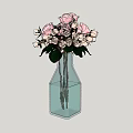 Transparent Blue Vase With Pink And White Flowers And Green Leaves Arrangement