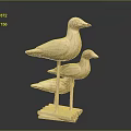 Two Wooden Bird Figurines Stacked on Intricate Carved Wooden Base Design