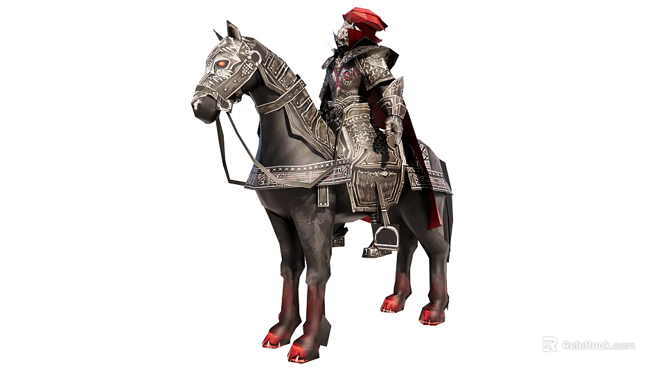 Medieval Armored Knight Game Character Mounted On Decorated Horse With Detailed Armor 3d model 