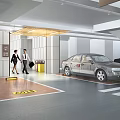 Modern Parking Garage With People Entering Silver Car Parked Entrance Signage And Clean Environment