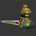 Armored Warrior Man With Gold Blue Armor Helmet And Sword 3D Character