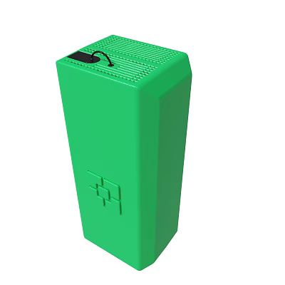 Green Rectangular Device With Ventilation Grille And Side Logo Design 3d model