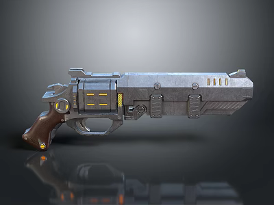 Futuristic Sci Fi Weapon Gun With Metallic Body Yellow Accents And Brown Grip 3d model
