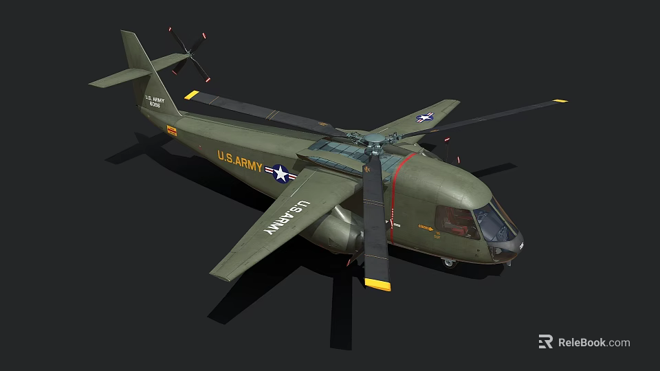 Military Olive Green U.S. Army U.S. Navy Helicopter With Rotors And Insignia 3d model 