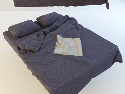 Dark Colored Double Bed With Linen Sheets Pillows And Light Cloth 3d model