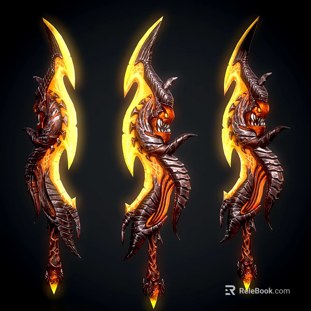 Character Wielding Demon Inspired Flaming Weapons With Fiery Creature Designs 3d model 
