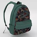 Green Floral Pattern Backpack With Front Pocket And Embroidered Julie Name 3d model