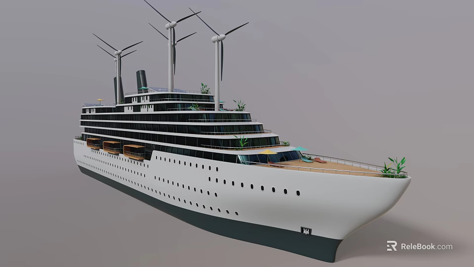 Modern Cruise Ship With Multiple Decks Green Plants And White Hull Design 3d model 