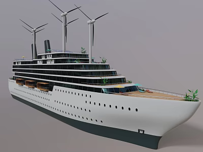 Modern Cruise Ship With Multiple Decks Green Plants And White Hull Design 3d model