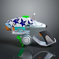 Futuristic Weapon With Blue White Star Pattern Green Accents Silver Body And Black Grip
