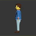 Cartoon Character With Brown Hair Glasses Blue Coat Red Tie Striped Pants And Brown Shoes