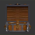 Open Wooden Treasure Chest with Metal Clasps Ornate Edges and Natural Wood Grain