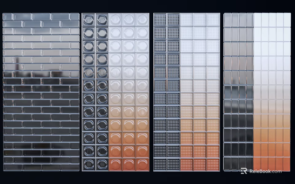 Modern Partition Panel Design With Grid Circular And Striped Patterns In Silver Orange Gray Tones 3d model 