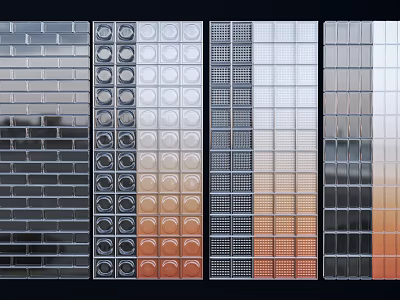 Modern Partition Panel Design With Grid Circular And Striped Patterns In Silver Orange Gray Tones 3d model