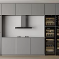Modern Kitchen With Gray Cabinets Wine Racks And Stainless Steel Appliances