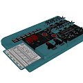 Blue Industrial Control Panel With Buttons Knobs Indicator Lights And Labels 3d model