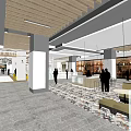 Modern Shopping Mall Hall Interior With Shoppers Display Counters And Storefronts 3d model
