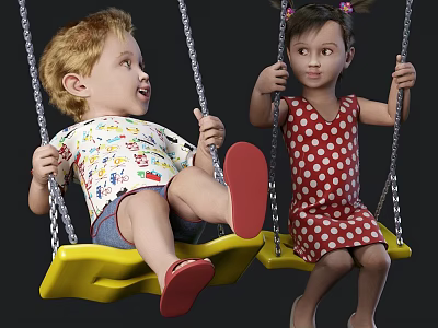 Kids Playing On Swings With Reptile Themed Decor In Outdoor Play Area 3d model