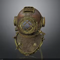 Vintage Diving Helmet With Rusty Copper Finish And Gold Accents Round Viewport