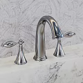 Different Style Faucets Displayed On Marble Countertop With Patterned Background 3d model