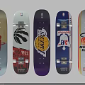Assorted Skateboards With NBA Team Logos Featuring Different Basketball Team Designs
