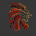 Vibrant Red And Orange Lion Head Illustration With Flame Like Mane On Dark Background