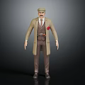 3D Male Character Figure Wearing Beige Long Coat Brown Vest Red Badge And Hat