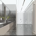 Modern Elegant Public Toilet Interior Design With Black Marble Walls And Lighting