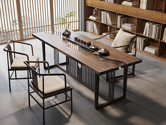 New Chinese Tea Table and Chair Tea Room Tea Set 3d model