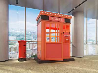 Public Facilities Red Telephone Booth And Mailbox In Indoor Public Space 3d model
