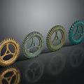 Hardware Tools Colorful Metal Gears Arranged in Row with Reflective Surfaces