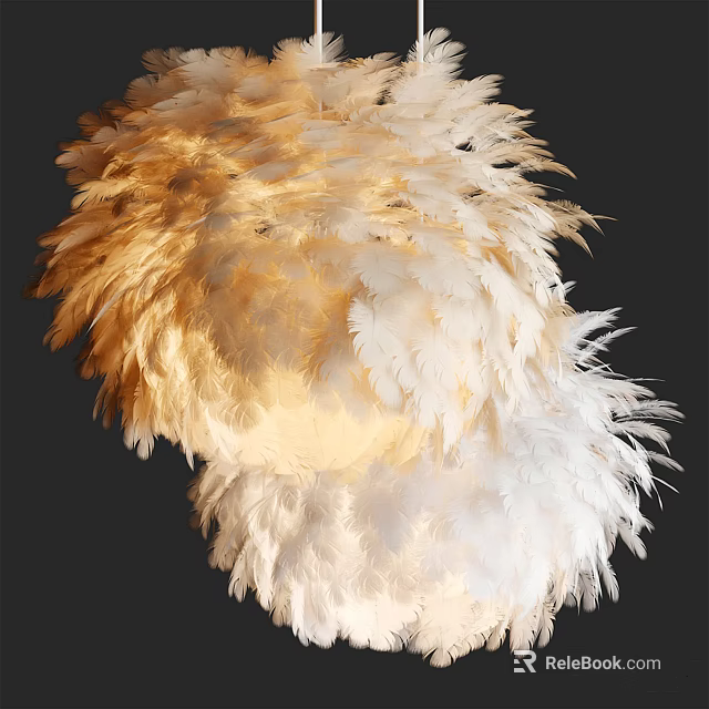 Elegant Golden And White Feather Chandelier With Plush Soft Texture Decorative Design 3d model 