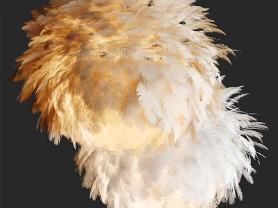 Elegant Golden And White Feather Chandelier With Plush Soft Texture Decorative Design 3d model