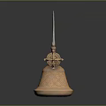 Intricate Ornamental Sculpture Carving With Golden Horn Top And Metal Tip