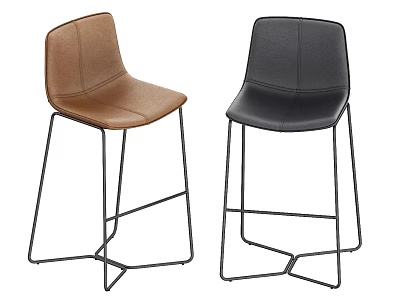Brown And Black Leather Bar Stools With Metal Legs Modern Minimalist Design 3d model