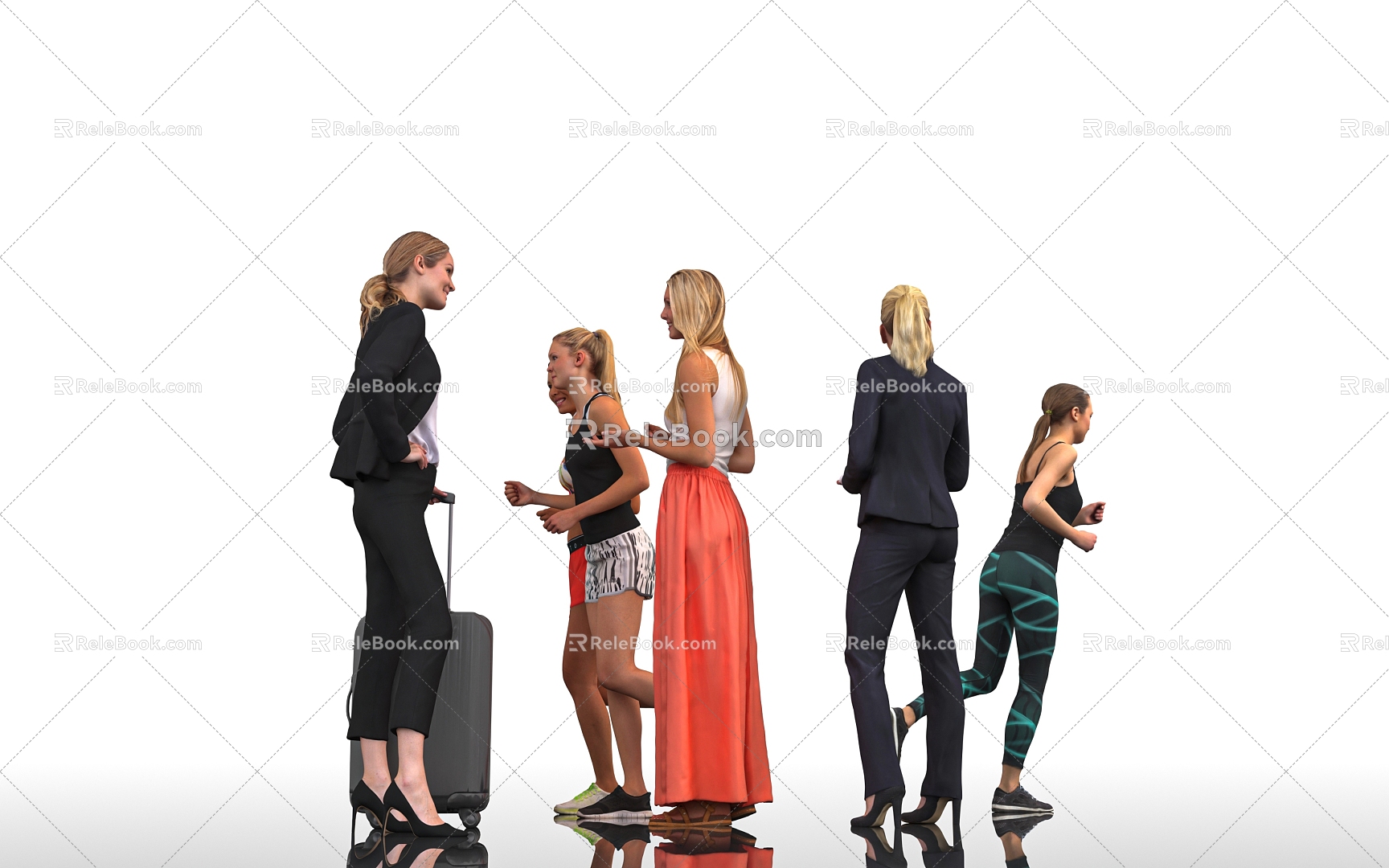 Suit Women Workplace Women Suit Running Fitness Scene Atmosphere Women Women Figure Model Decoration Passers-by Talk Speaker 3d model