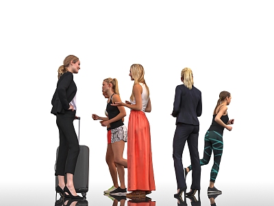 Suit Women Workplace Women Suit Running Fitness Scene Atmosphere Women Figure Model Decoration Passers-by Talk Speaker 3d model