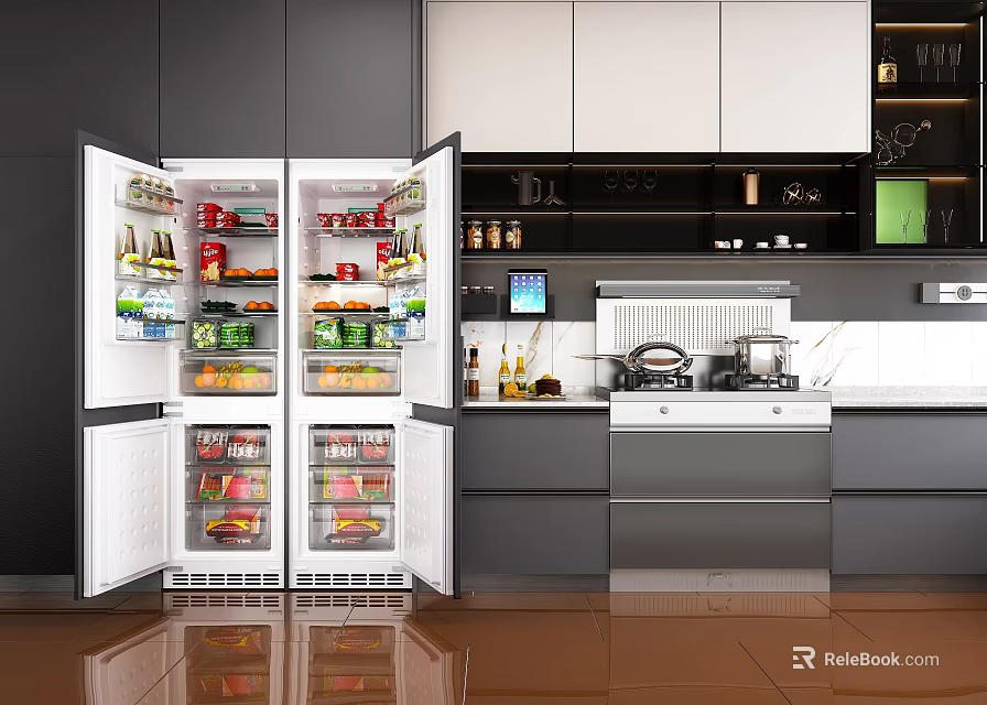 Modern Kitchen Interior Design With Open Layout Island Counter And Appliances 3d model 