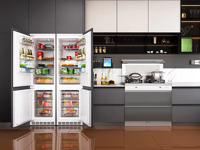 Modern Kitchen Interior Design With Open Layout Island Counter And Appliances 3d model