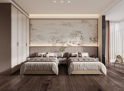 New Chinese Room Hotel Room 3d model