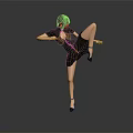 Game And Movie Character Female 3D Render In Black And Gold Qipao Performing High Kick