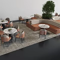 Stylish Restaurant Interior Design With Upholstered Booth Sofas Marble Tables And Accent Chairs 3d model