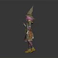 Game and Movie Character With Pointed Witch Hat Pink Hair Patched Outfit And Sparkly Shoes