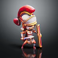 3D Cartoon Warrior Character With Red Gold Armor Helmet Sword And Shield