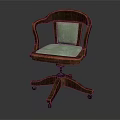 Wooden Frame Office Chair With Armrests Light Green Padded Seat And Backrest Star Shaped Base