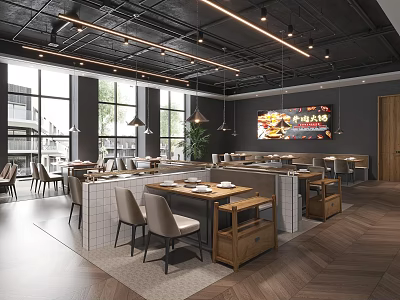 Industrial LOFT Hot Pot Restaurant Hot Pot Restaurant Dining Tables and Chairs Buffet Restaurant Western Restaurant Cuisine Restaurant 3d model