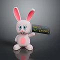 Cute Pink Rabbit Doll Holding Happy Easter Sign On Dark Background